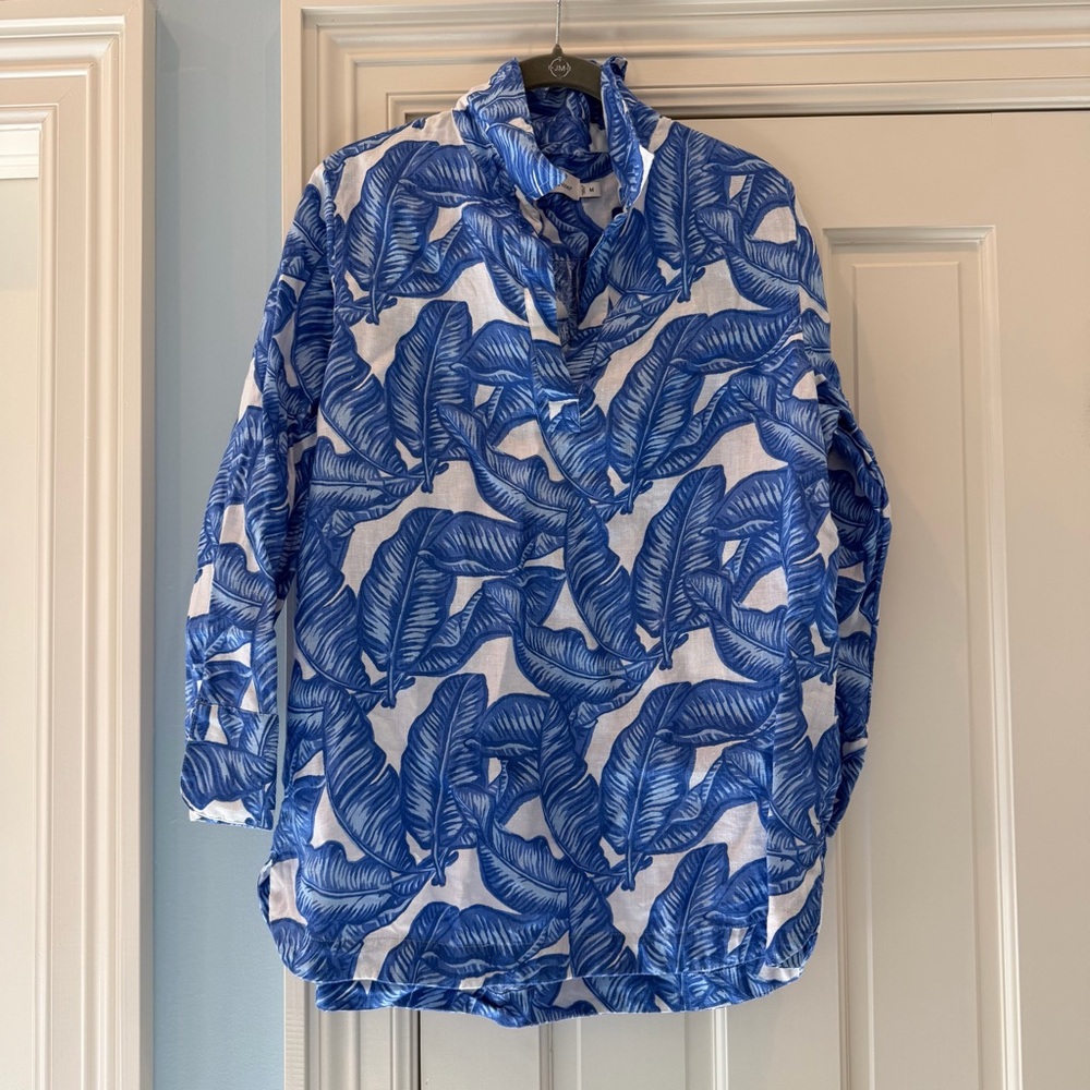 Vineyard Vines Blue Palm Print Linen Shirt Size M
